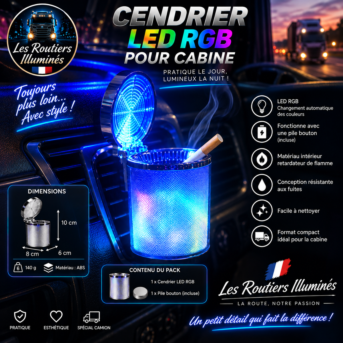 Cendrier LED RGB pour cabine