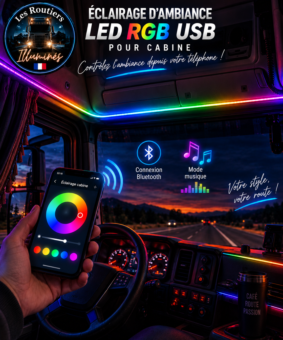 Éclairage d'ambiance LED RGB USB pour cabine