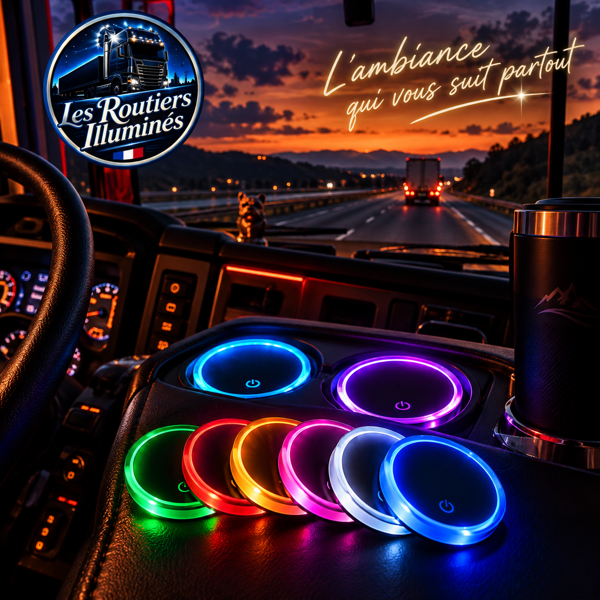 Dessous de verre LED rechargeable USB - Camion et Voiture