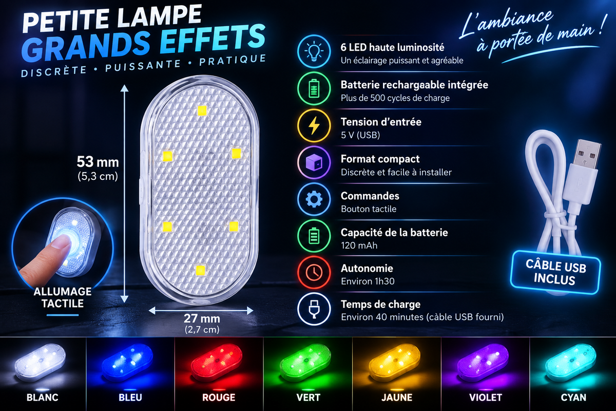 Éclairage d'ambiance LED tactile rechargeable - Camion et voiture
